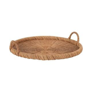 Cormont Natural Brown Round Rattan 22 in. Decorative Tray | The Home Depot