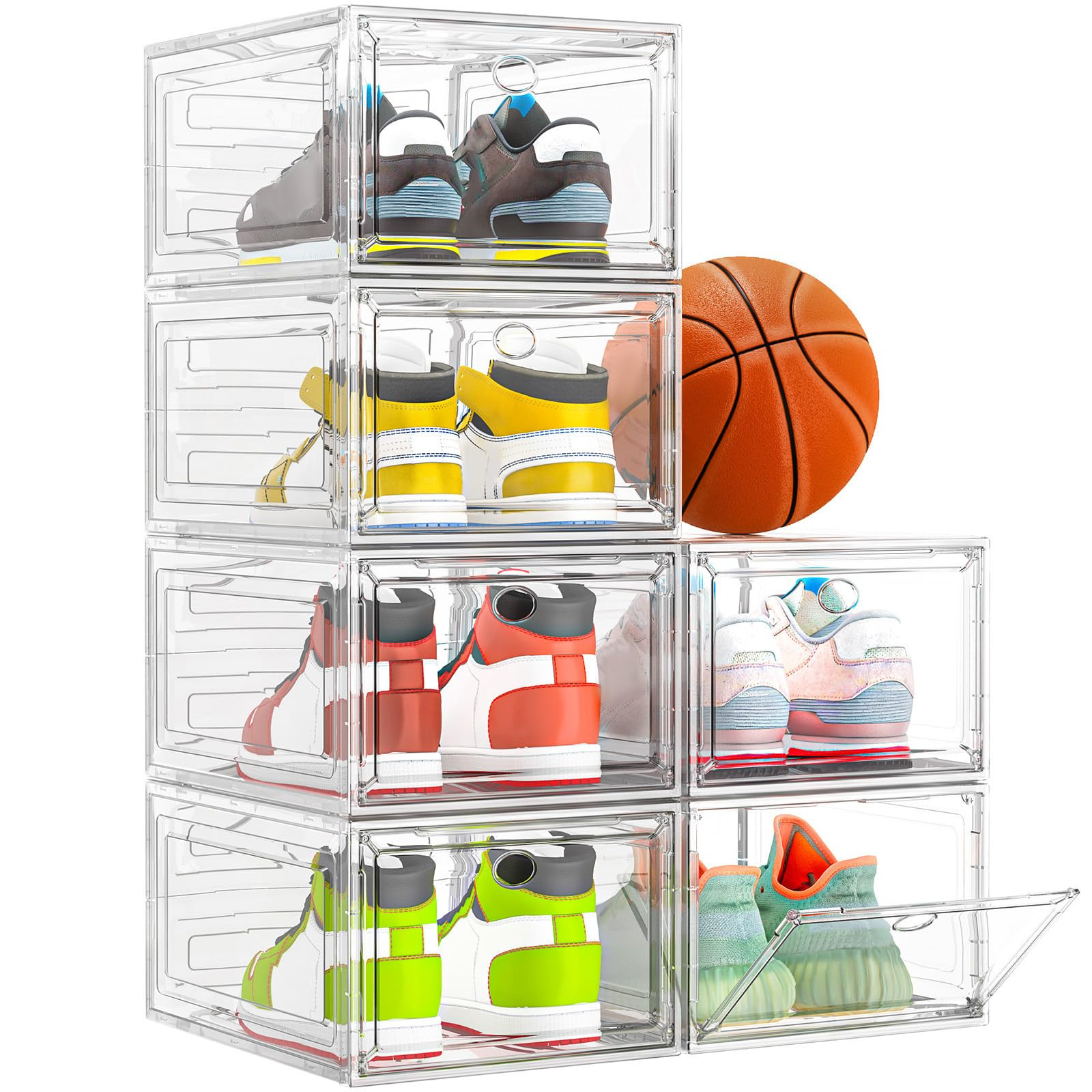 Thicken & Sturdy Clear Shoe Storage Organizer with Magnetic Door, Stackable Boxes for Closet, Fol... | Amazon (US)