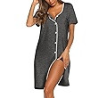 Ekouaer Women's Nightgown Button Down Nightshirt Short Sleeve Sleepshirt Soft V Neck Sleepwear Pa... | Amazon (US)