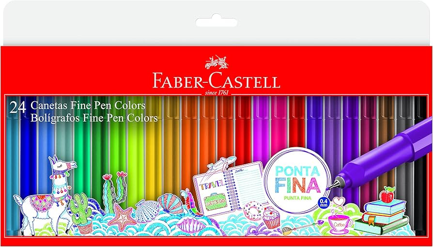 Caneta Ponta Fina, Faber-Castell, Fine Pen Colors, 24 Cores | Amazon (BR)