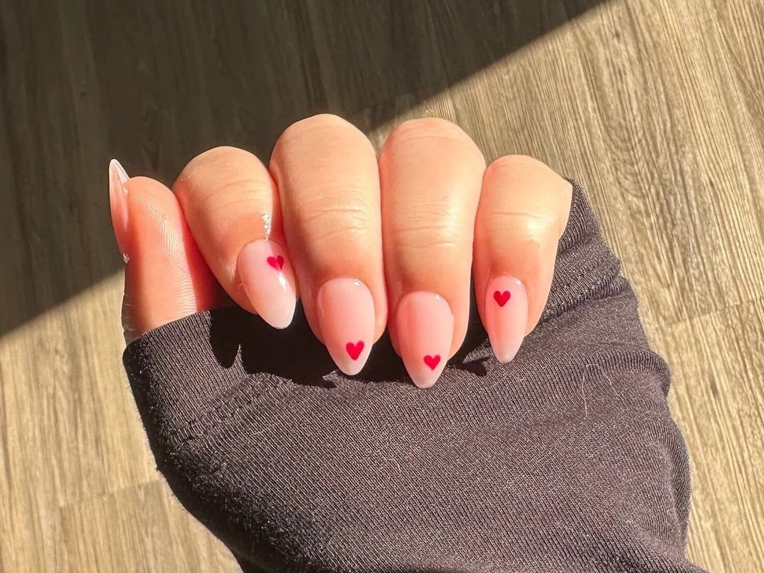 Pink Color Nails With Red Hearts Valentines Press on Nail Set - Etsy Canada | Etsy (US)