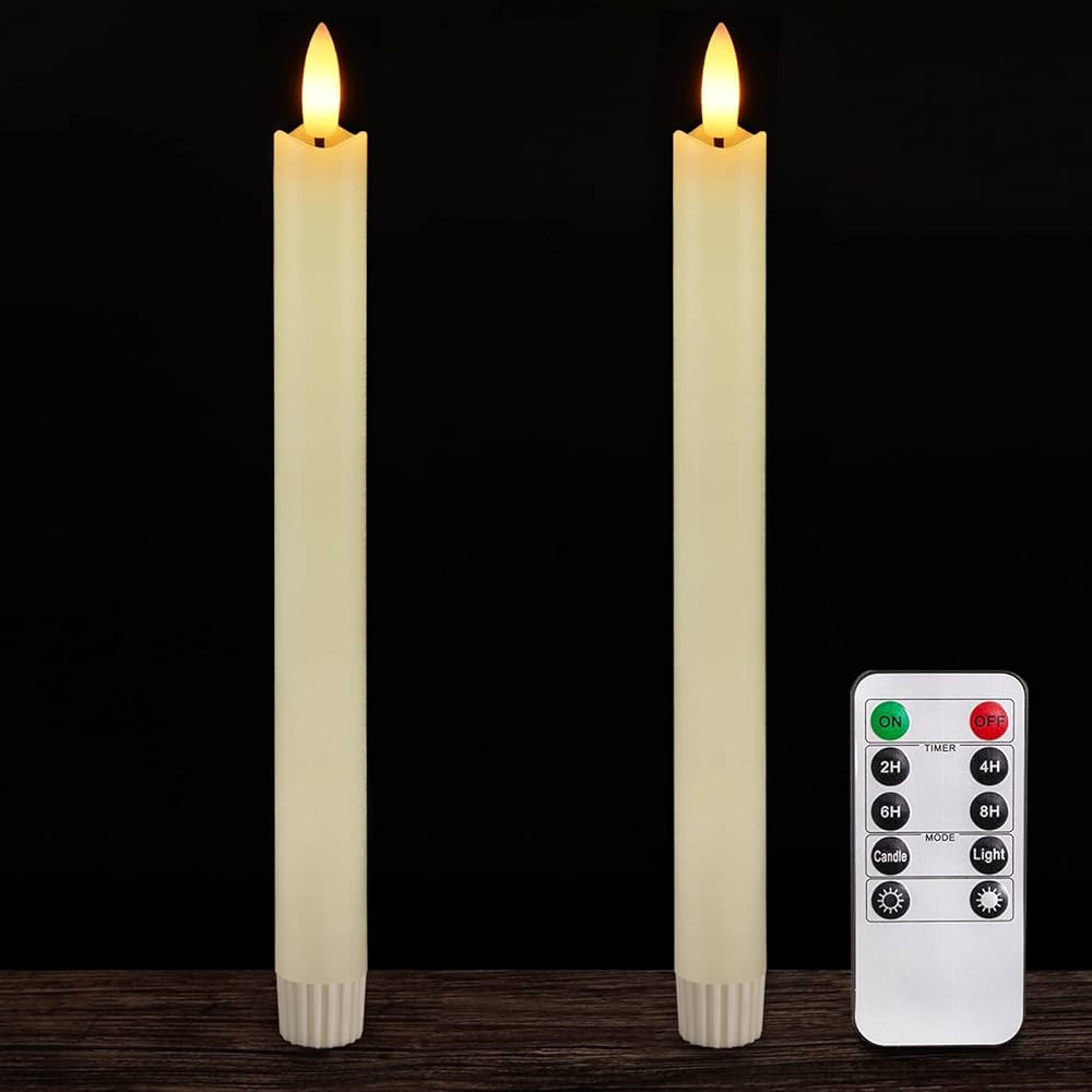 Homemory 2 Pcs Real Wax Made Flameless Taper Candles with Remote and Timer, 9.6" Ivory Battery Op... | Amazon (US)
