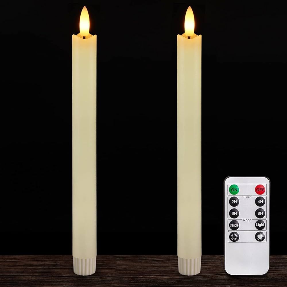 Homemory 2 Pcs Real Wax Made Flameless Taper Candles with Remote and Timer, 9.6" Ivory Battery Op... | Amazon (US)