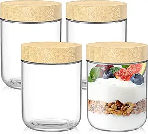 DRKIO 16 Oz Overnight Oats Containers with Bamboo Lids - 4 Pack Glass Storage Jars with Airtight ... | Amazon (US)