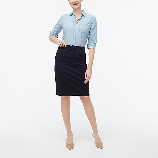 Sateen belted pencil skirt | J.Crew Factory