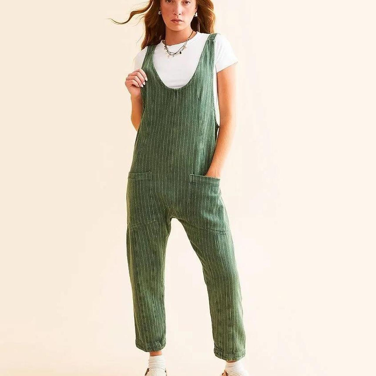 Free People Women's Palazzo Jumpsuit - Green - XS | Depop US