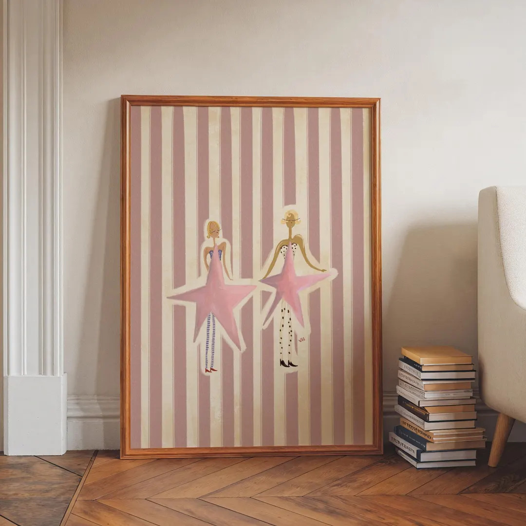 Blonde Pink Star Girls, Fashion Illustration Wall Art, Coquette Room Decor, Feminine Pink Nursery... | Etsy (Global)
