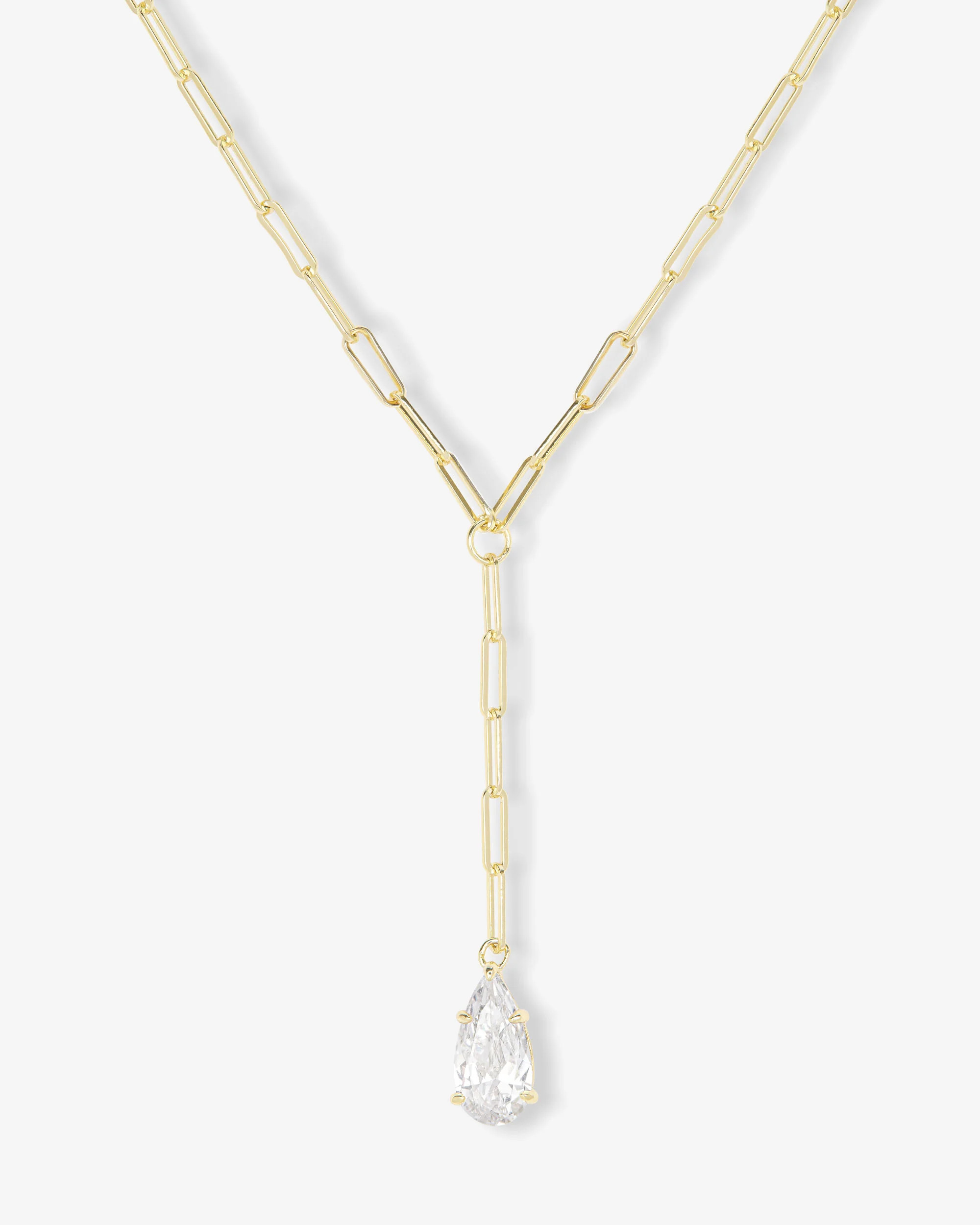 Baby Samantha Teardrop Lariat Necklace - Gold|White Diamondettes | Melinda Maria Jewelry