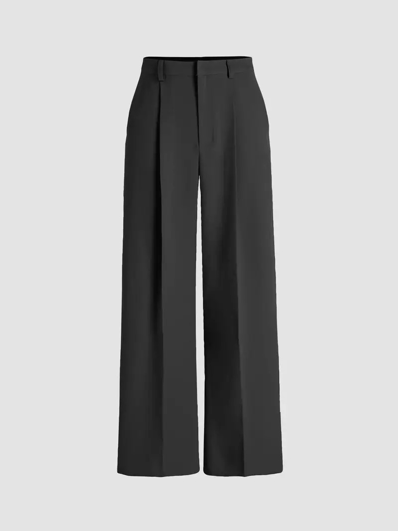Solid Pleated Straight Leg Pants Elegant Slant Pocket Draped - Temu | Temu Affiliate Program