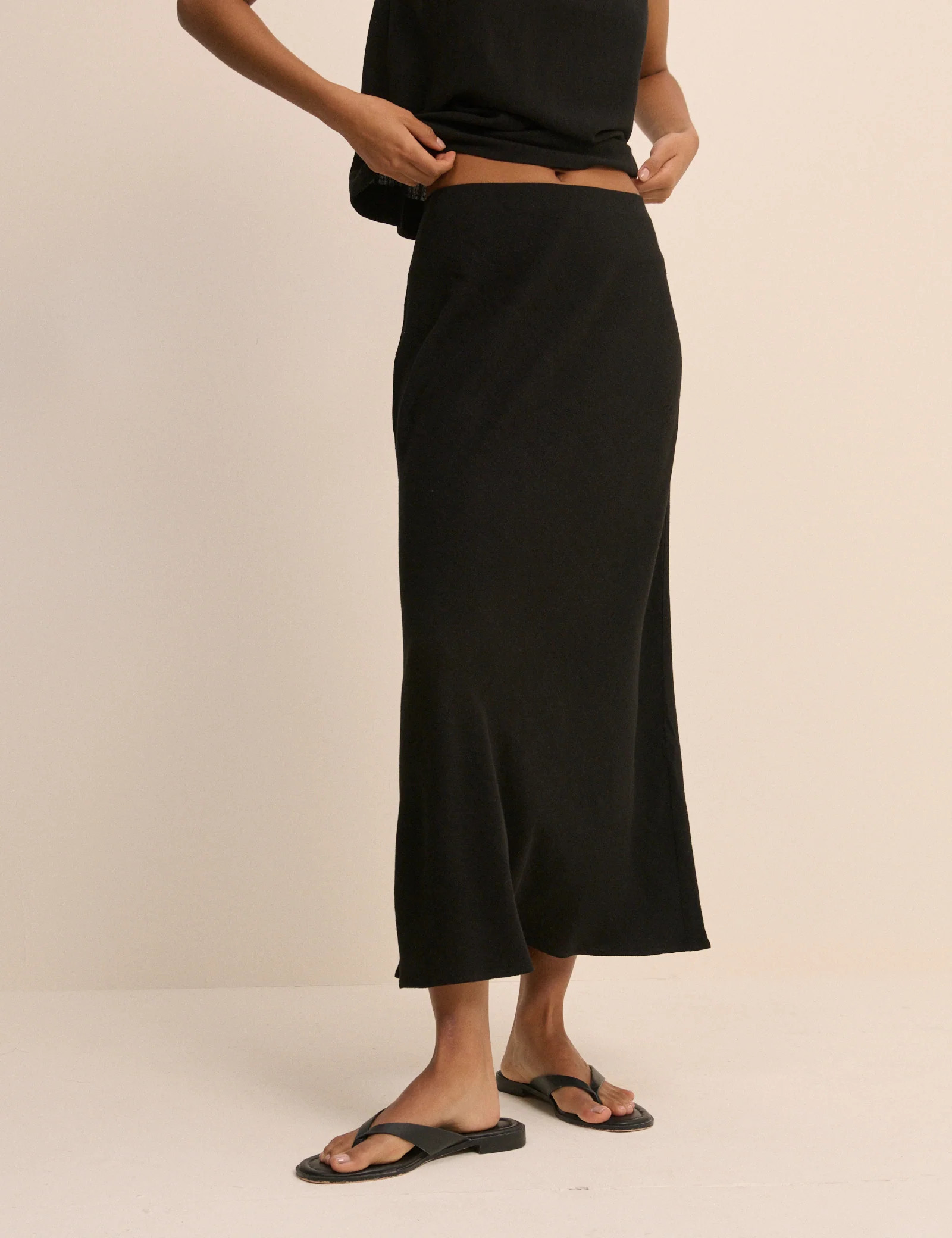 Black Mila Midi Slip Skirt | Nobody's Child