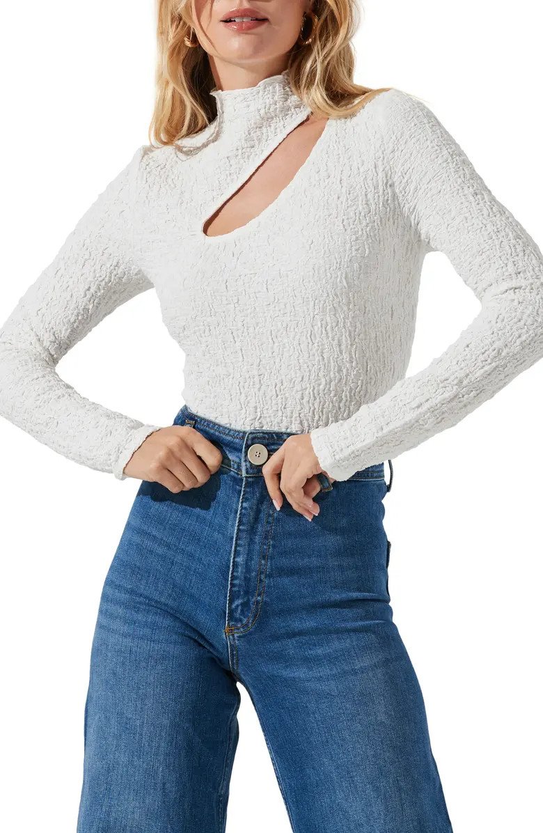 ASTR the Label Asymmetric Cutout Mock Neck Cotton Blend Top | Nordstrom | Nordstrom