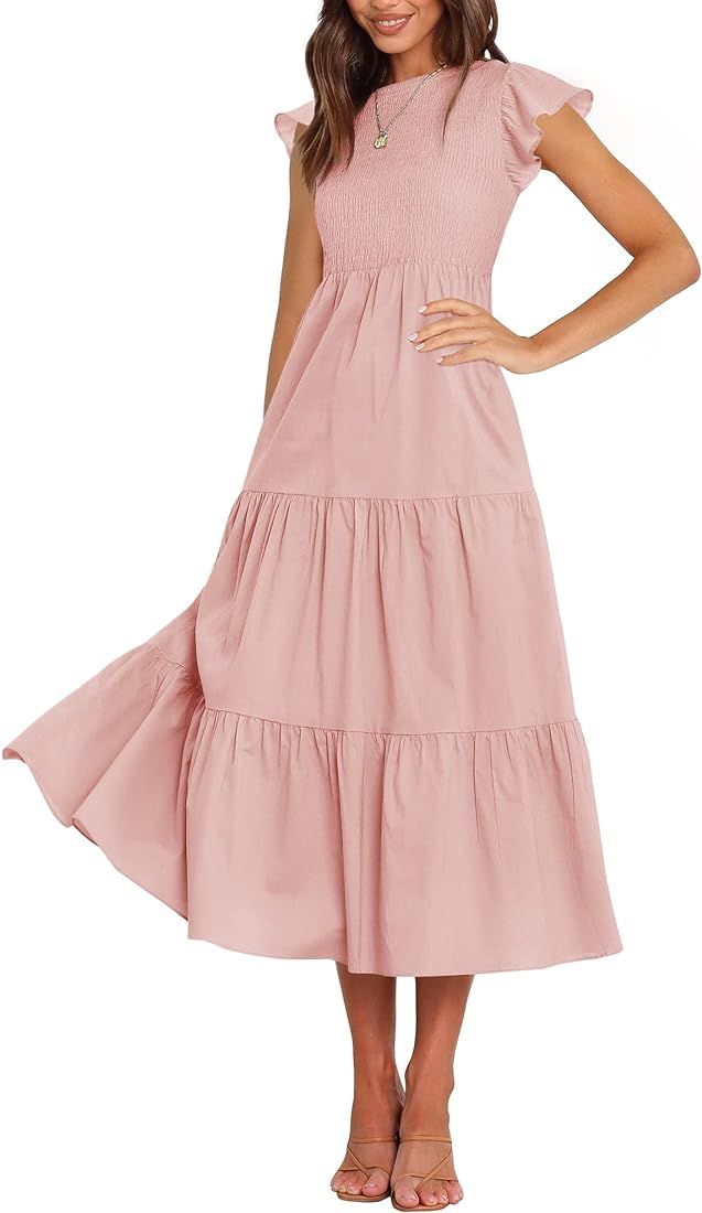 BTFBM Women Casual Short Sleeve Crew Neck Summer Dress Bohemian Floral Printed Flowy Maxi Dresses... | Amazon (US)