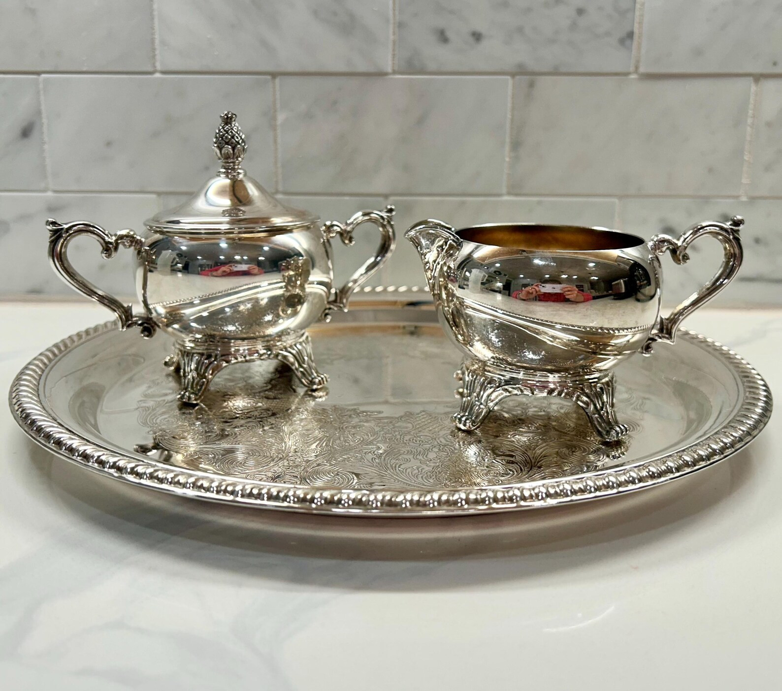 Wm Rogers and Son Silverplated Sugar Bowl, Creamer, and Serving Tray Beautiful American Victorian... | Etsy (US)