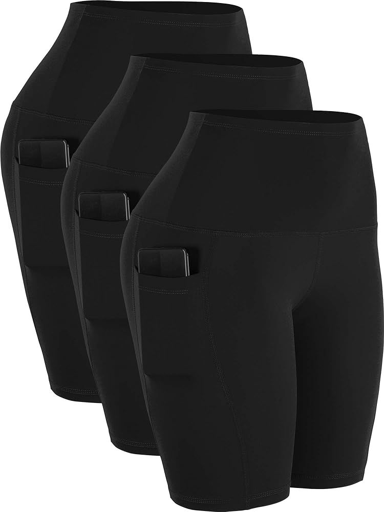CADMUS 3 Pack Women 9" Biker Compression Short Leggings for Yoga with Big Pockets | Amazon (US)