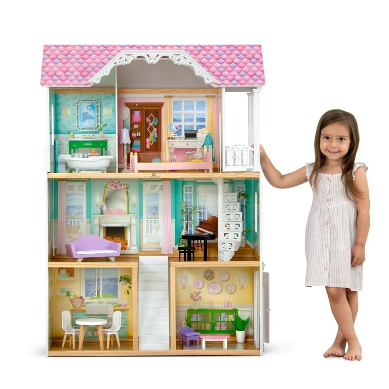 Delta Children MySize Dollhouse - Large Wooden 3-Story Dollhouse with 7 Rooms Includes 12 Accesso... | Walmart (US)