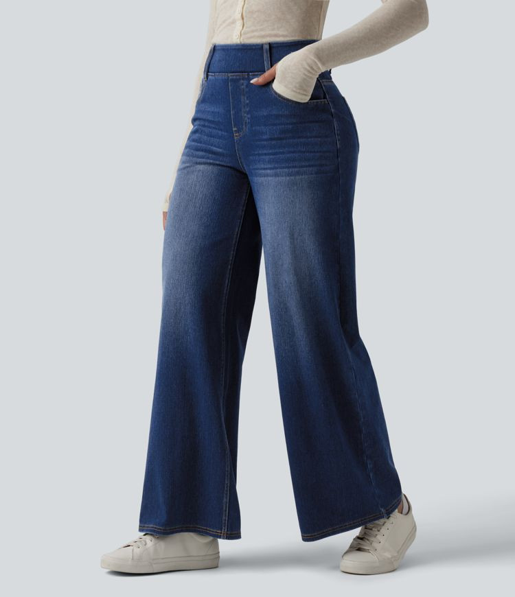 Women’s Halara Flex™ High Waisted Wide Leg Denim Casual Leggings with Pockets - Halara | HALARA