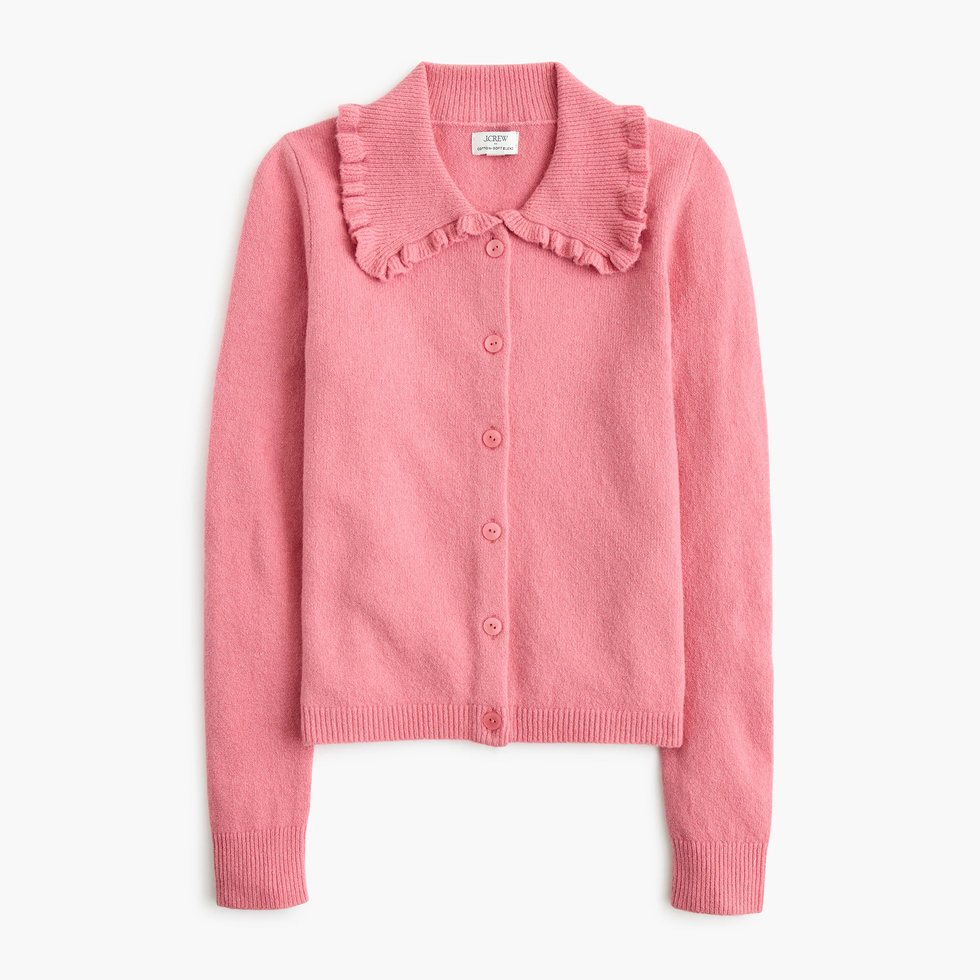 Ruffle-collar cardigan sweater in cotton-soft blend | J.Crew Factory