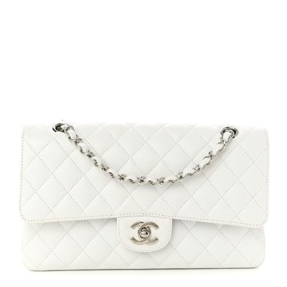 Caviar Quilted Medium Double Flap White | FASHIONPHILE (US)