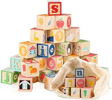 Jamohom Wooden ABC Building Blocks for Toddlers 1+Baby Wood Alphabet Number Blocks 26 PCS for Sta... | Amazon (US)