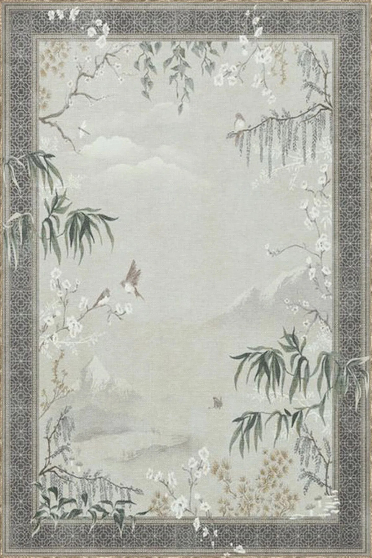 Framed Gray Forest Pattern Washable Woven Base Machine Washable Area Rug | Wayfair North America