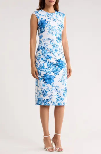 Floral Pleated Scuba Knit Sheath Dress | Nordstrom Rack