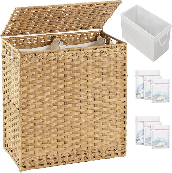 Laundry Hamper with Lid Wicker Laundry Basket 112 L (29.6 Gal) Laundry Hampers Handwoven Rattan C... | Amazon (US)