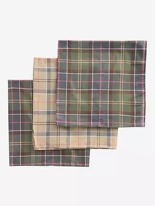 Barbour Tartan Check Cotton Handkerchiefs, Pack Of 3, Green/Beige | John Lewis (UK)