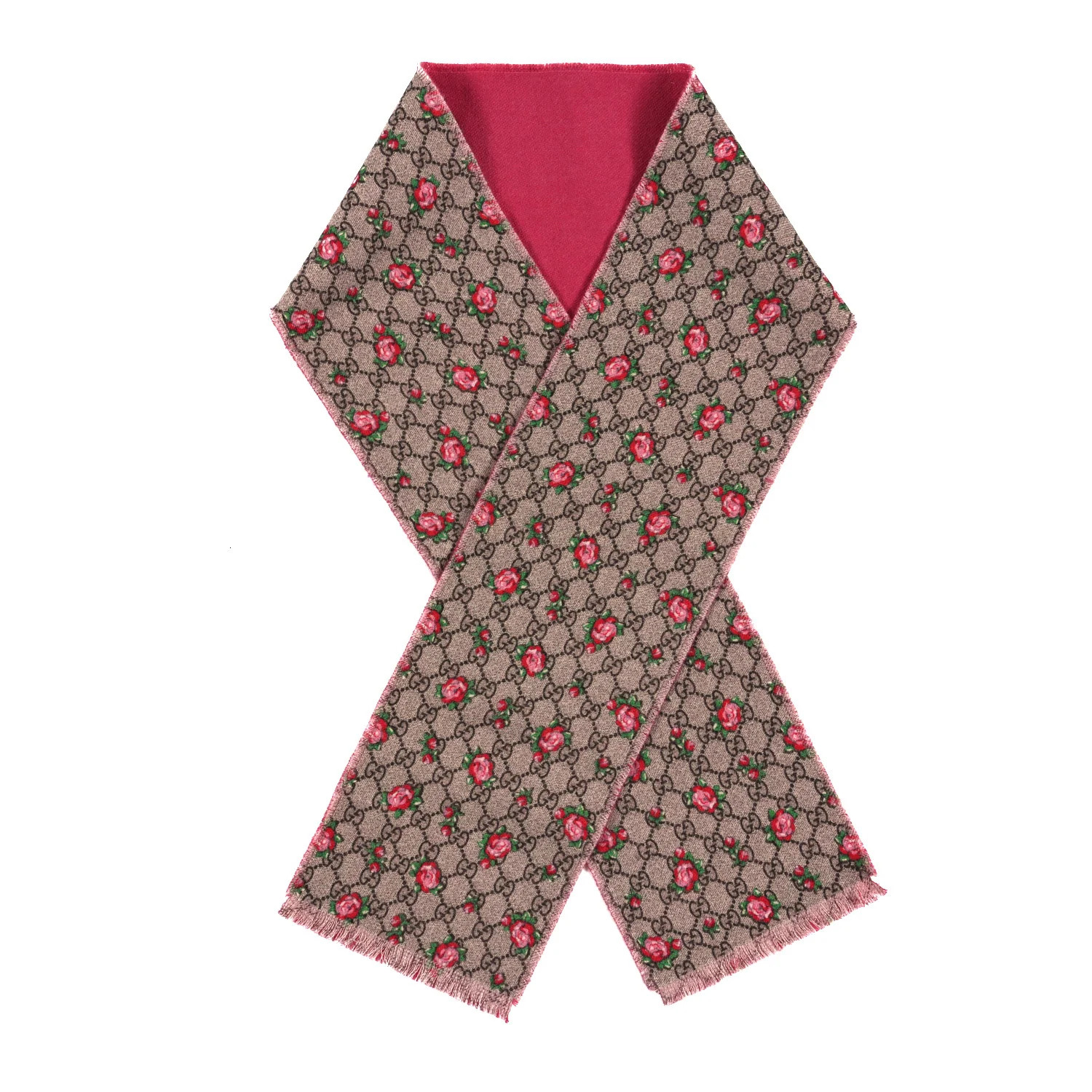 Wool GG Monogram Rosie Square Scarf Beige Magenta Beige | FASHIONPHILE (US)