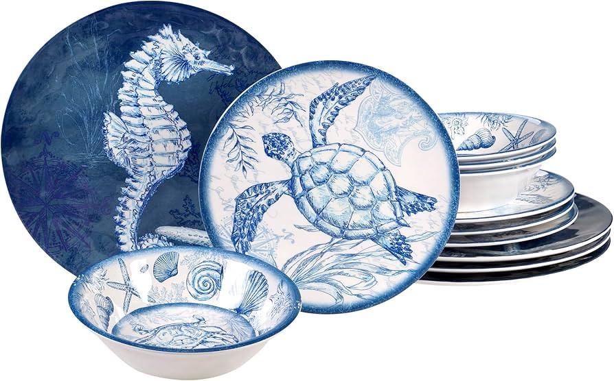 Certified International Oceanic 12 piece Melamine Dinnerware Set, Service for 4, Multi Colored | Amazon (US)