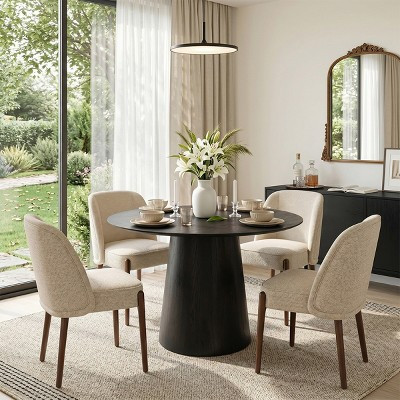 42" Modern Round Dining Table Set for 4, Woodgrain Table with 4 Beige Upholstered Curved-Back Dining Chairs, Kitchen & Dining Room Set-Panipeachy | Target