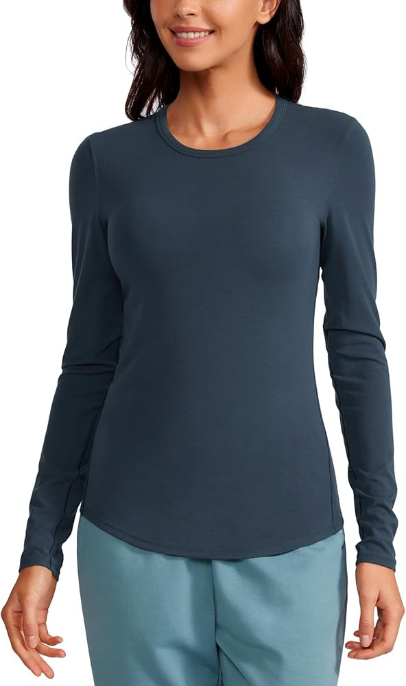 CRZ YOGA Womens Long Sleeve Shirts Stretchy High Crewneck Slim Fitted Shirt Fall Casual Basic Lay... | Amazon (US)