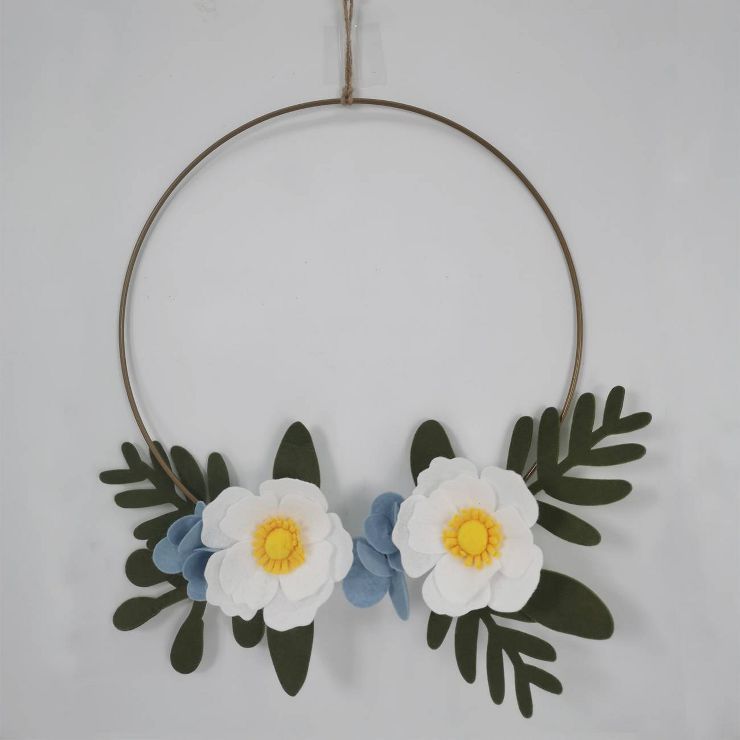 1ct Felt Floral Wreath Decor White/Green - Spritz™ | Target