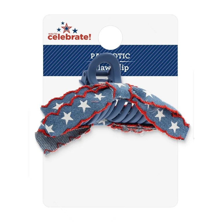 Way to Celebrate Americana Starry Denim Bow Claw Clip for Adults, Large Size - Walmart.com | Walmart (US)