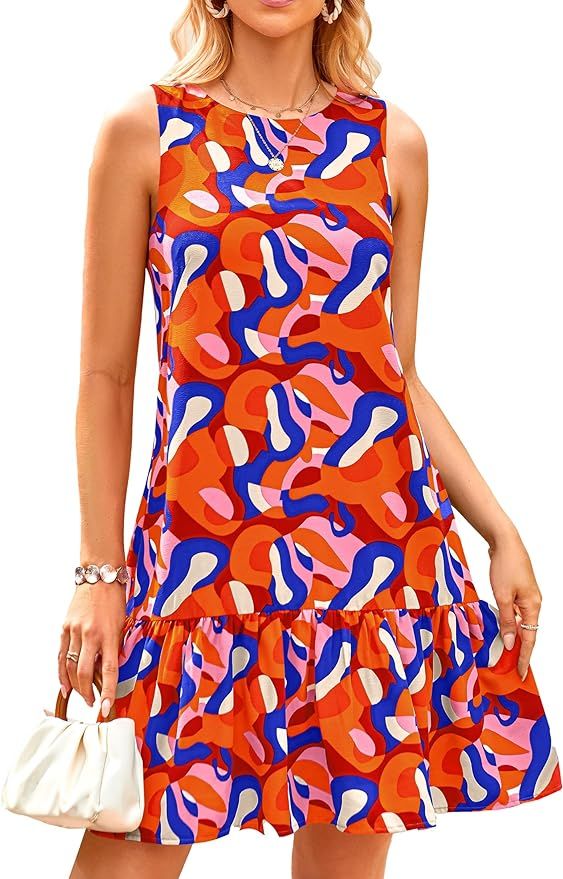 PRETTYGARDEN Women's 2024 Summer Floral Mini Dress Sleeveless Cut Out Backless Ruffle Boho Beach ... | Amazon (US)