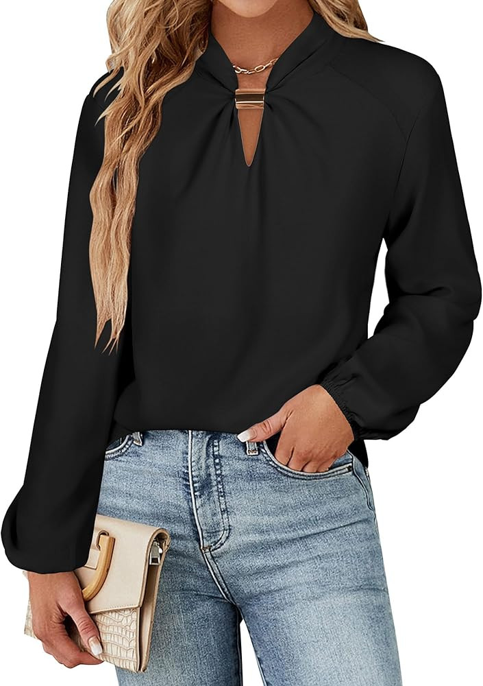 AOVDE Women's Dressy Casual Blouses Long Sleeve Trendy Fall Shirts Business Work Tops | Amazon (US)
