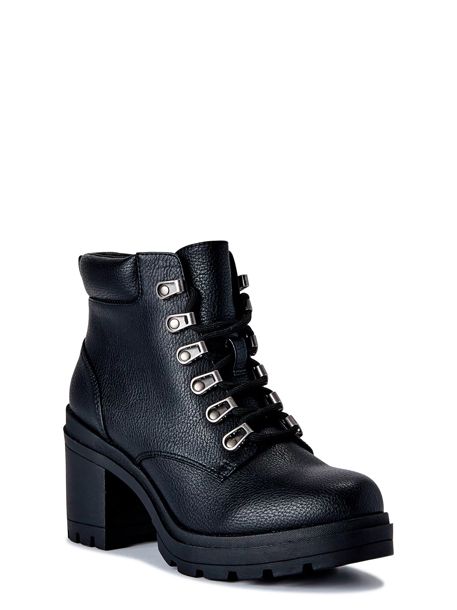 No Boundaries Women's Lace Up Heeled Motto Boot (Wide Width Available) | Walmart (US)
