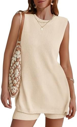 NENONA Women's Summer Sleeveless Sweater Lounge Sets Casual Loose Fit Tunic Tops and Shorts 2 Pie... | Amazon (US)