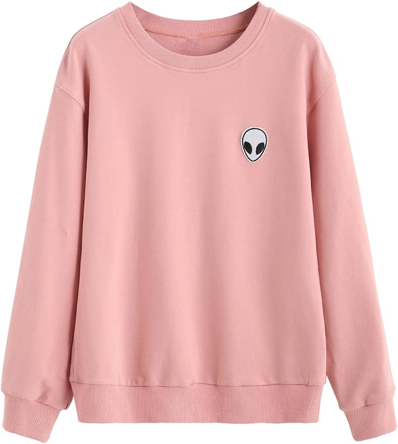 SweatyRocks Womens Casual Long Sleeve Pullover Sweatshirt Alien Patch Shirt Tops | Amazon (US)
