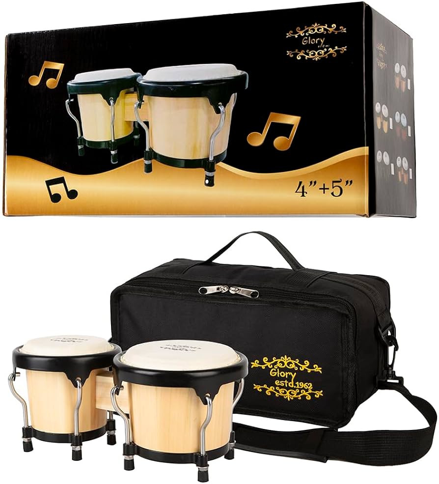 Glory Bongo Drums 4” and 5” Wood Percussion Instrument Bongos with bag and tuning Key,Natural | Amazon (US)