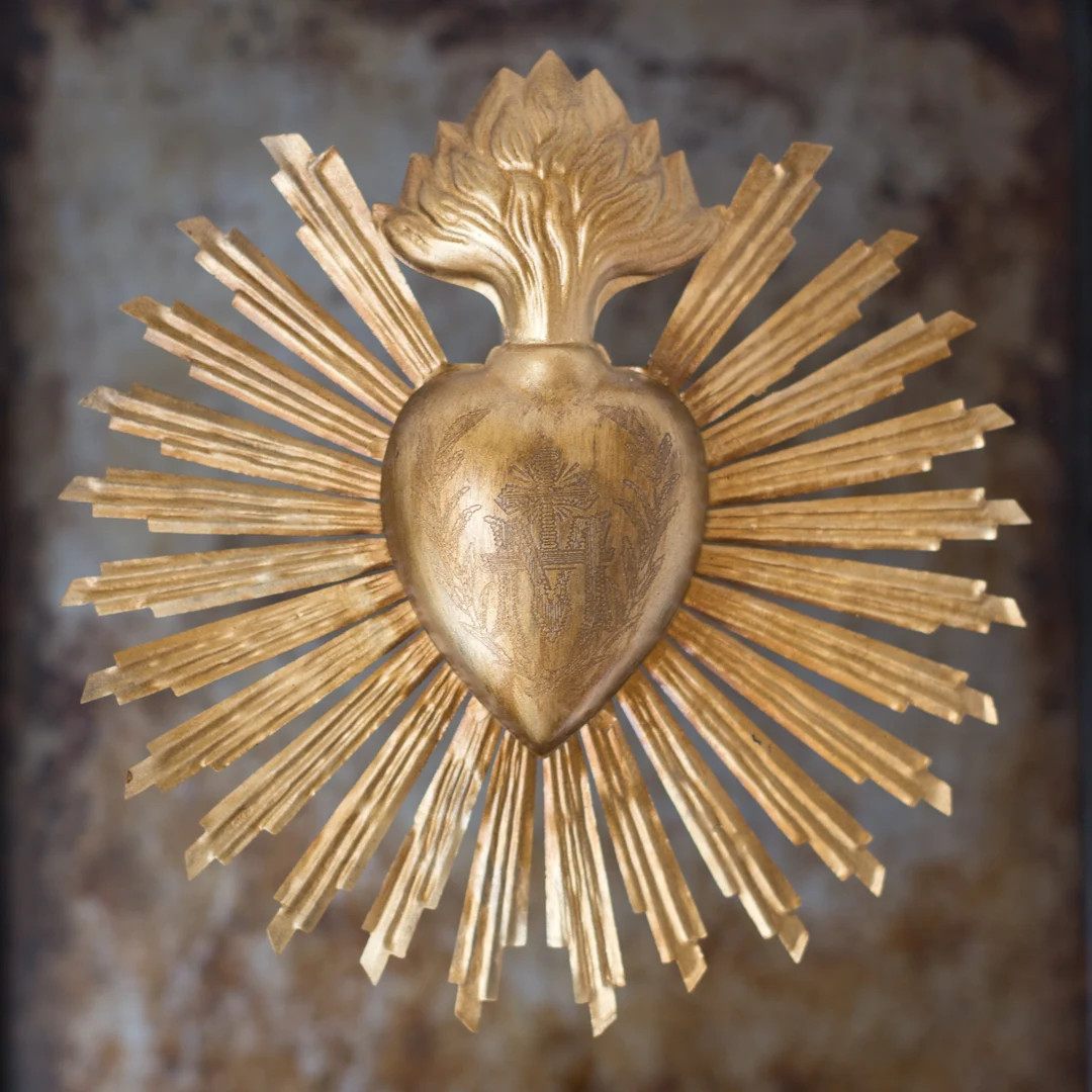 Sacred Heart, Milagro Heart, Large Gold Heart Sunburst Flame, Catholic Heart, Wall Hanging | Etsy (US)