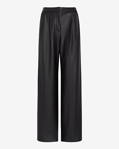 Super High Waisted Faux Leather Pleated Wide Leg Pant | Express