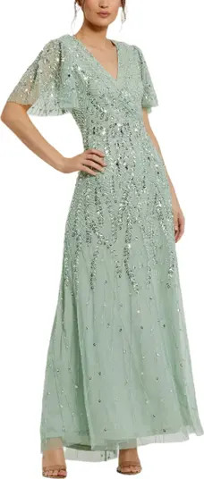 Embellished Flutter Sleeve Gown | Nordstrom