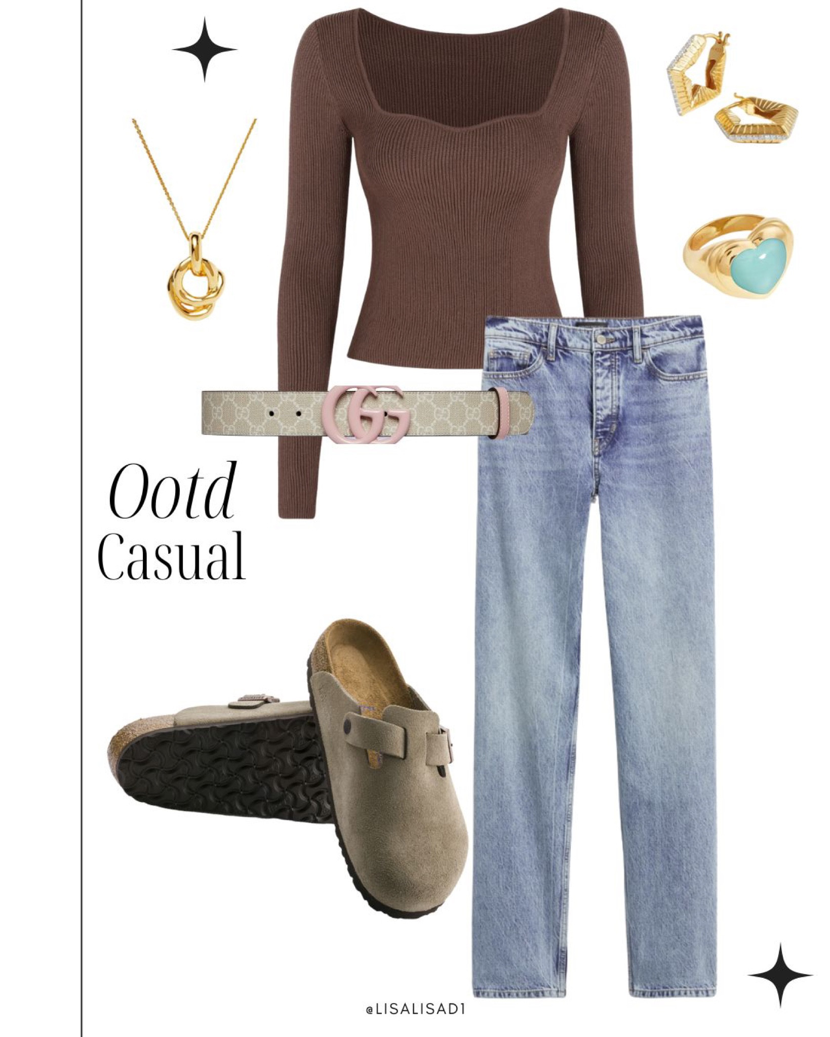 Amazon top, Banana republic jeans, Birkenstock clogs, Gucci belt, Missoma jewelry 

#LTKshoecrush #LTKstyletip