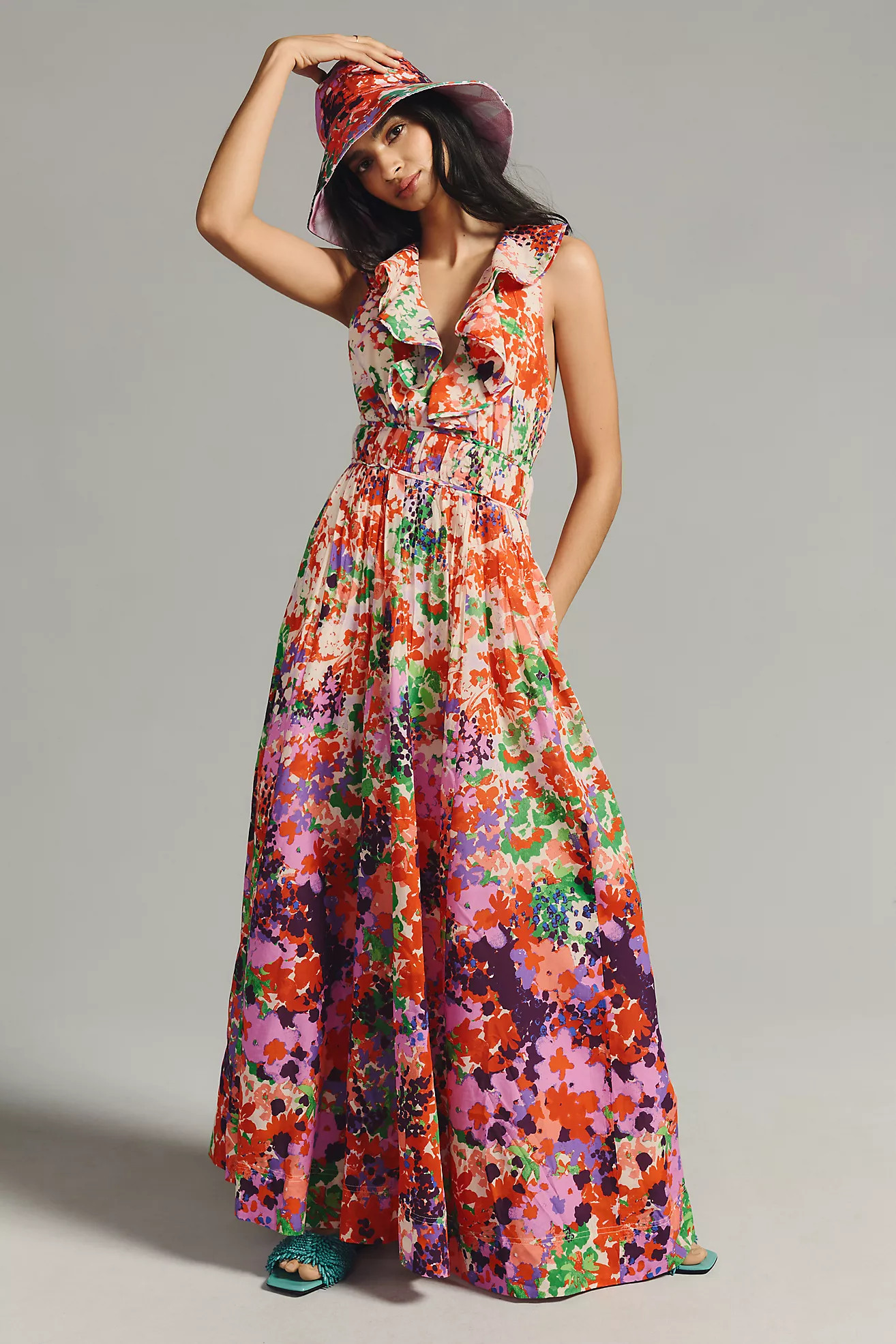 Maeve Ruffled V-Neck Dress | Anthropologie (US)