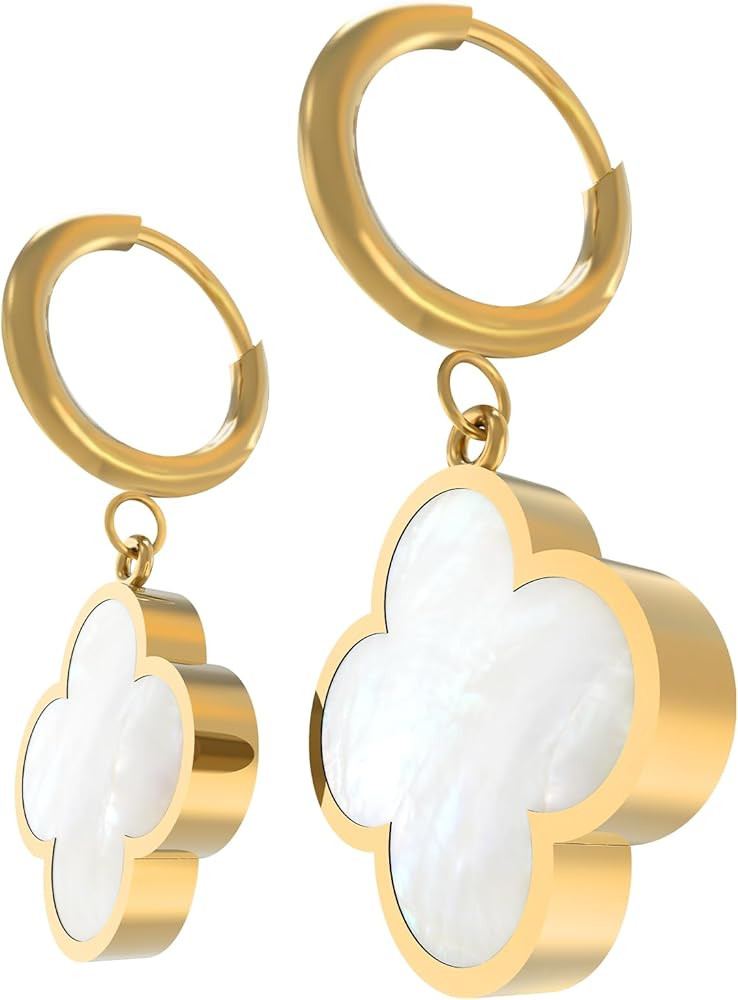 Hypoallergenic Gold Earrings, Flower Clover Earring, White/Red/Black Gold Hoop Stud Earrings for ... | Amazon (US)