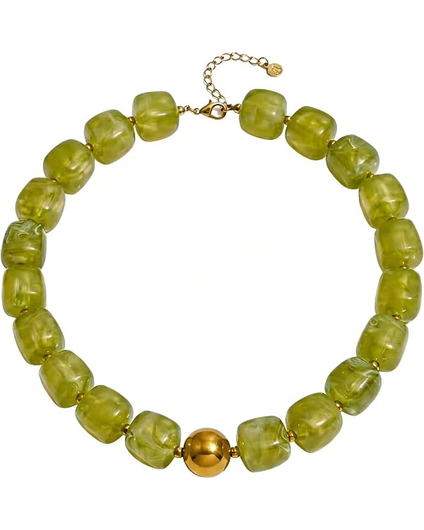 Colorful Statement Chunky Beaded Necklace for Women Large Square Resin Beads Y2K Trendy Bold Summ... | Amazon (US)