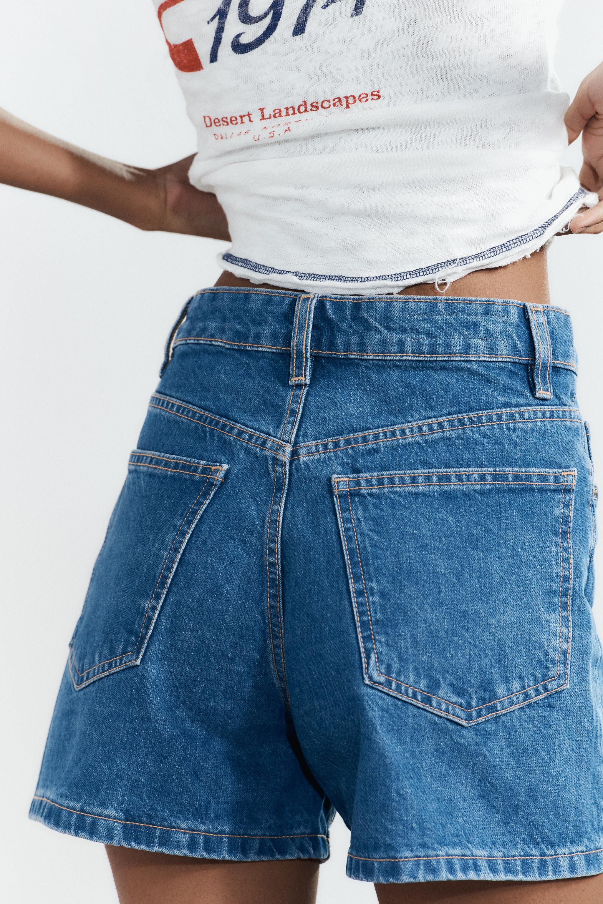 HIGH-WAIST CROSSOVER WAIST TRF MOM FIT DENIM BERMUDA SHORTS | Zara UK