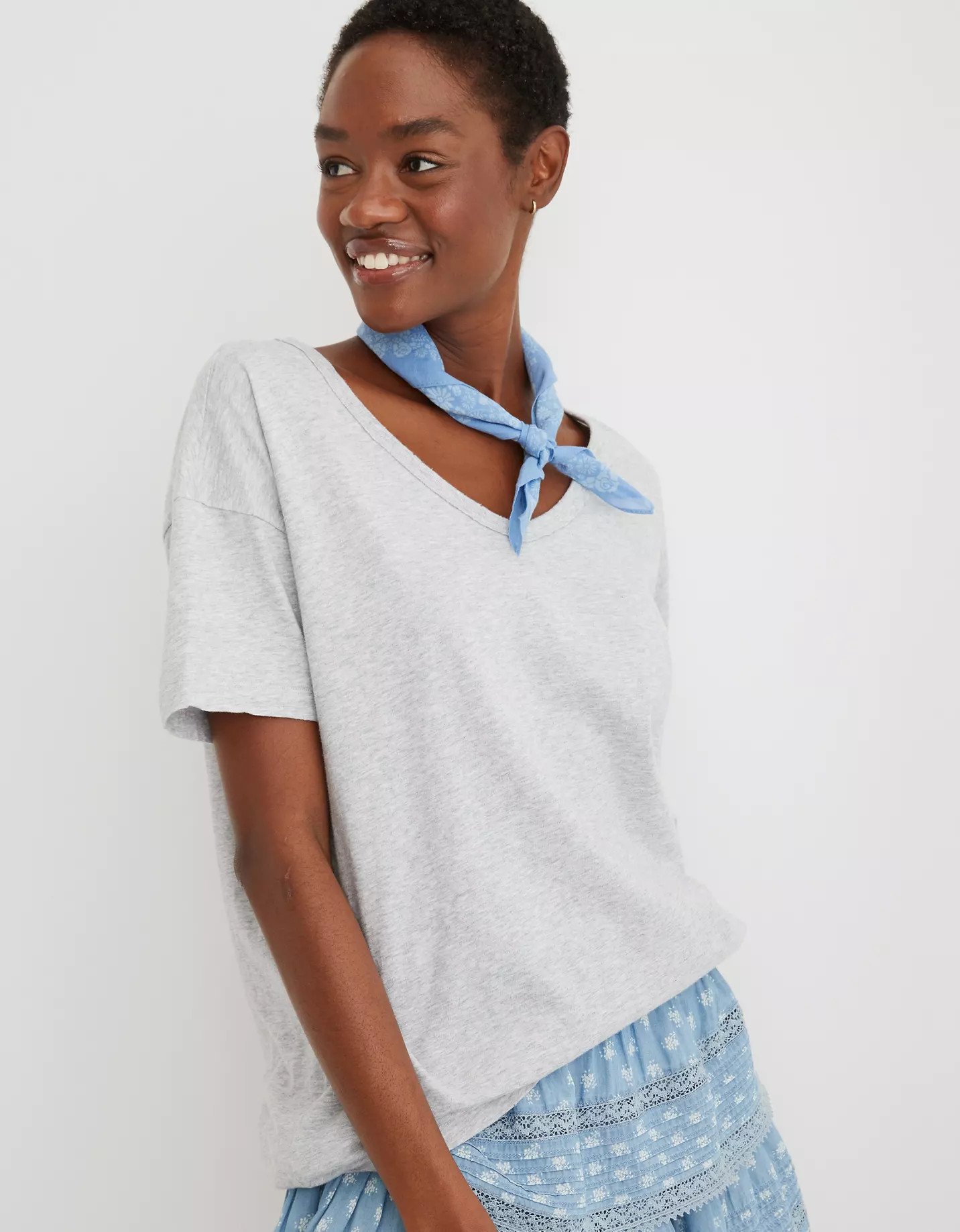 Aerie Distressed V-Neck Boyfriend T-Shirt | American Eagle Outfitters (US & CA)