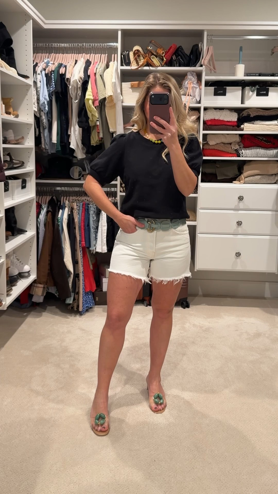 Black tee + white denim shorts is one of my favorite summer formulas. Clean, classic, and easy to dress up with the right accessories. I added a statement belt, colorful beaded necklace, and these fun heeled mules to elevate a simple base.

This is the kind of look you can wear to lunch, casual dinners, or on vacation and still feel pulled together. Every piece is versatile and mixes back with so much in your closet.

All items linked here on LTK 🤍

#LTKootd #LTKPetite #LTKSeasonal
