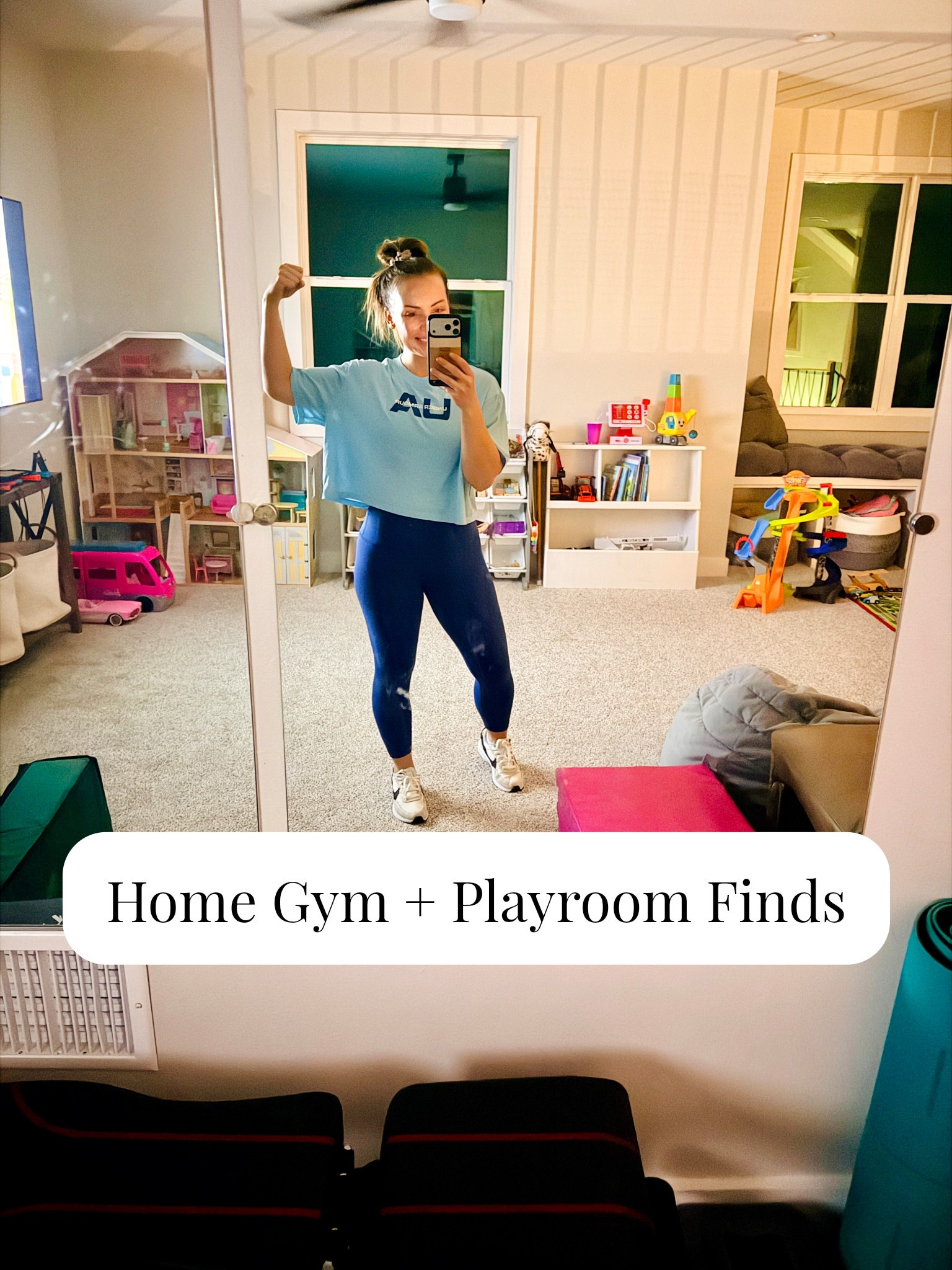 Home workouts in our playroom 🤍
Linking my go-to home gym finds + a few things you see in the background. 

#LTKmorningroutine #LTKActive #playroom #homegym #amazonfinds #toystorage 

#LTKfitnessgoals #LTKmomlife #LTKHome